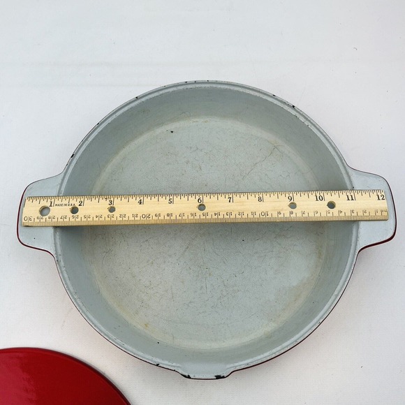 Vintage Voss Red Casserole Dish & Lid Oven Ware Seidelin Design Enamel Cast Iron - Picture 15 of 16